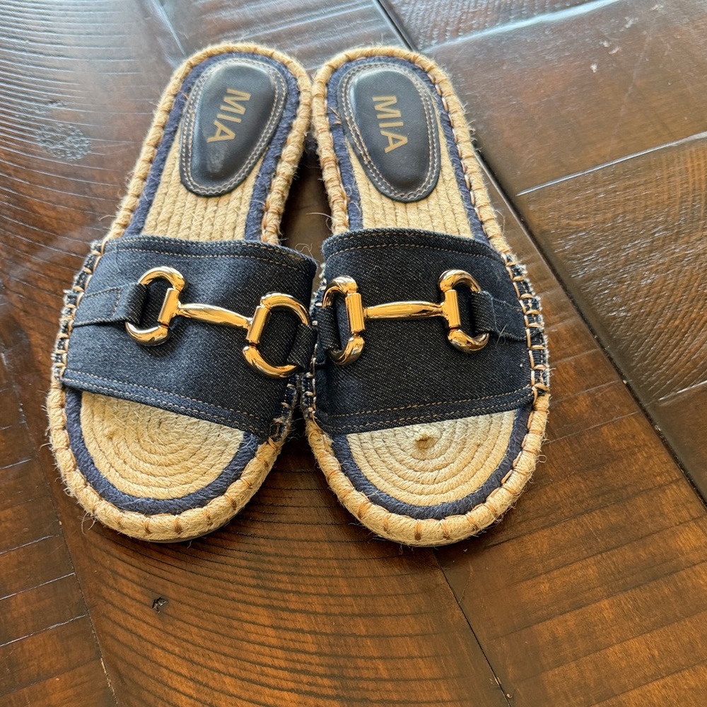 MIA Navy and Tan Espadrille Slides